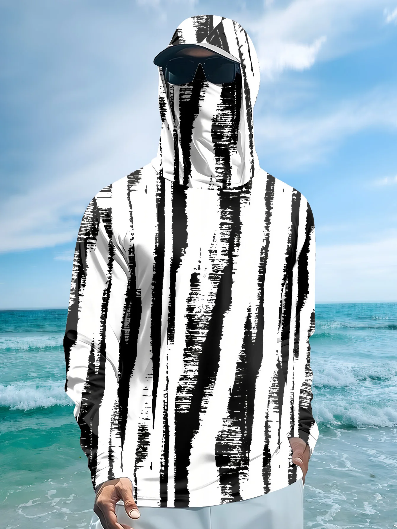 Men Black‑White Stripe Fishing - đánh giá và giá Fishing Mask Sun Protection