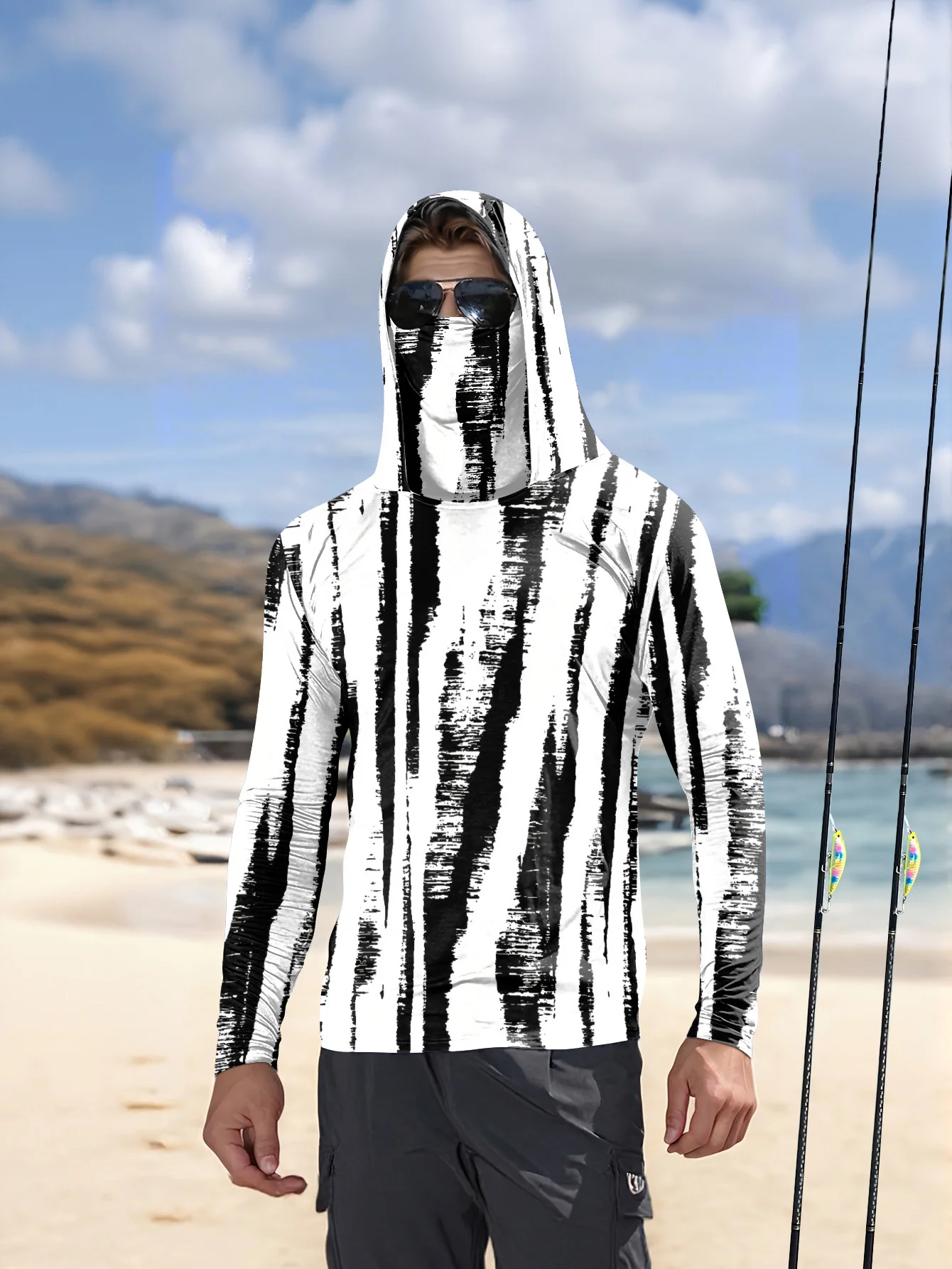 Men Black‑White Stripe Fishing - đánh giá và giá Fishing Mask Sun Protection