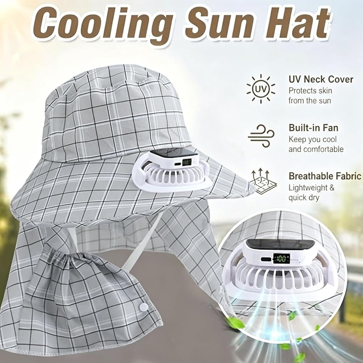 1PC Solar Power Neck Guard Fan - đánh giá và giá Fishing Hat