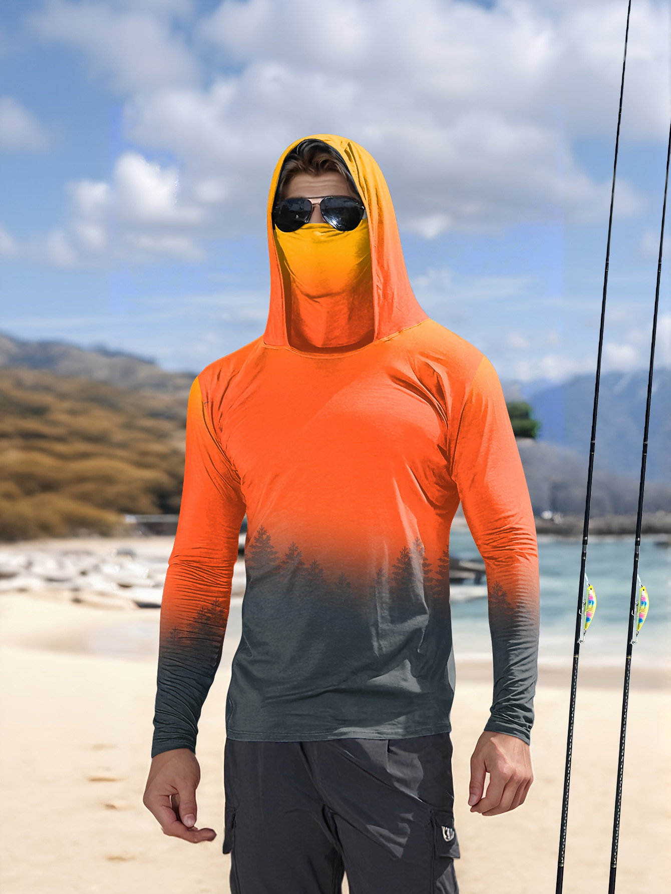 Men's Gradient Forest Printed  - đánh giá và giá Fishing Hoodie